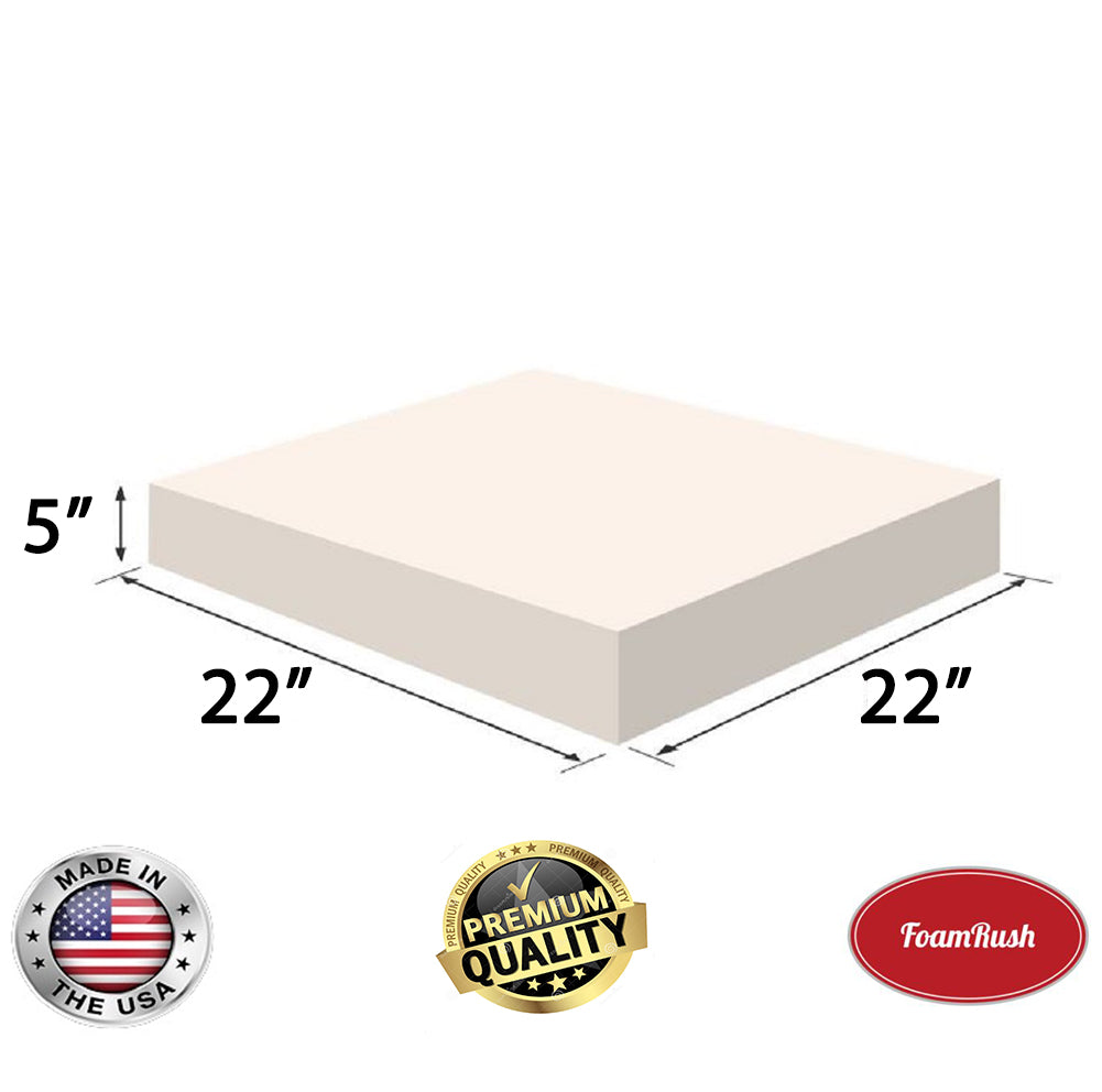 Foamy Foam High Density 3 inch Thick, 22 inch Wide, 22 inch Long Upholstery Foam, Cushion Replacement